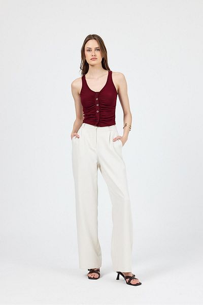 Rays Claret Red U-Neck Gathered Buttoned Undershirt 13298