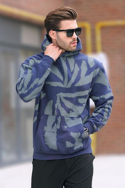 Madmext Ανδρικό φούτερ - Navy Blue, Hoodie, Pocket Detail, Printed, Model 7087