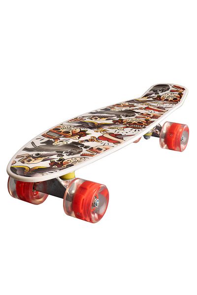 ACTION ONE Penny Board Happy Skull 56x15 cm, with PU light wheels, ABEC-7, aluminum frame, 90 KG