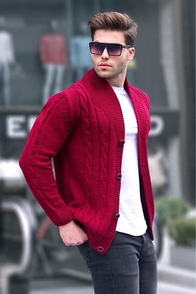 Madmext Claret Red Πλεκτή Ανδρική Ζακέτα 9053