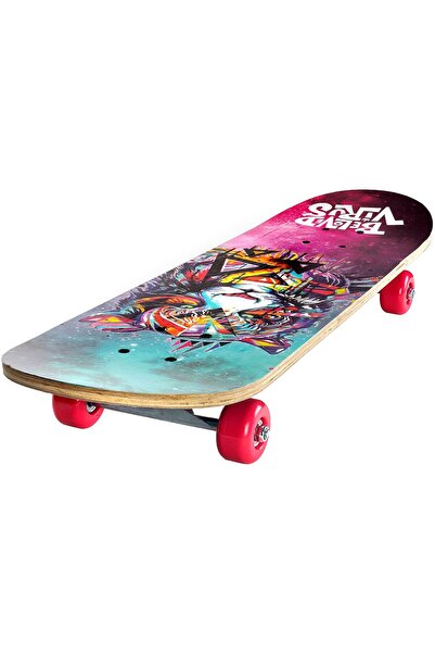 ACTION ONE Skateboard Tiger dublu print, 70x20 cm, cu roti PU, ABEC-7, cadru aluminiu