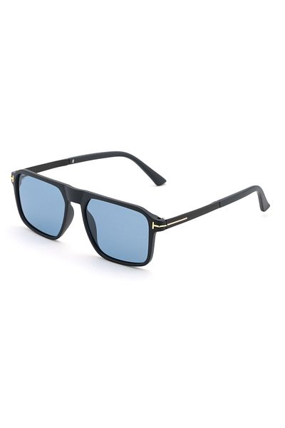 Angel Eyes Rectangle Design Black Bone Frame Blue Polarized Glass Men's Sunglasses 100% Polarized Glass