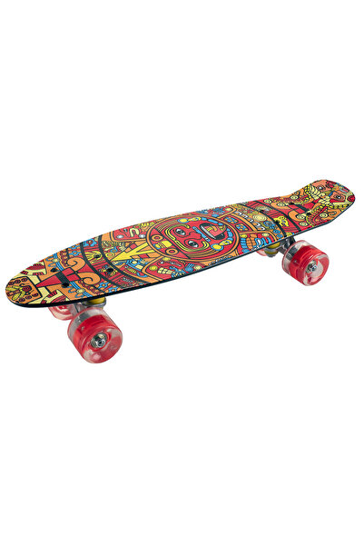 ACTION ONE Penny Board Azteca 56x15 cm, with PU light wheels, ABEC-7, aluminum frame, 90 KG