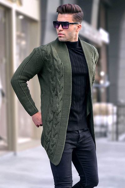 Madmext Podstawowy dzianinowy kardigan khaki 5996