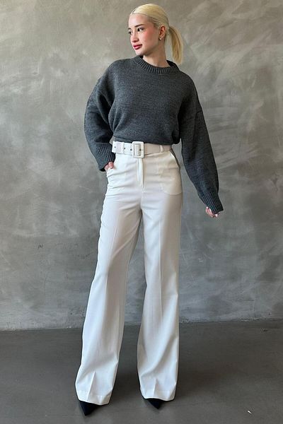 Madmext White Spanish Leg Women's Fabric Pants Mg2303