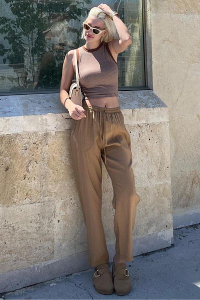 Madmext Relaxed Fit Camel Trousers - Adjustable Waist MG2161