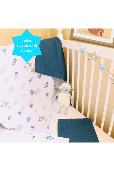 HobbyCity Erkek Yenidoğan Uyku Seti 100x100cm Pike Bebek Battaniyesi ve Organ...