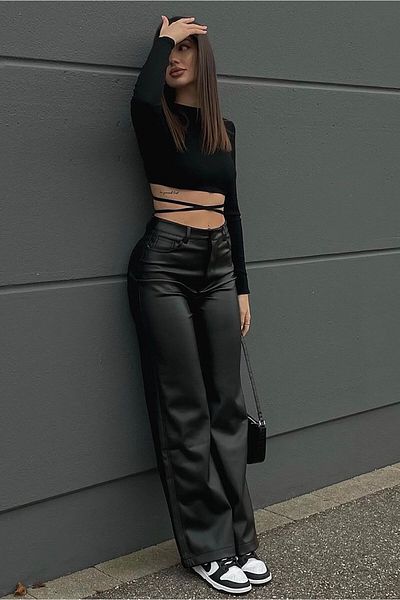 Madmext Mad Girls Black Leather Trousers Mg1316