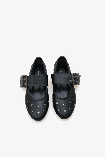 Stella Kadın Bantlı Tokalı Taşlı Babet Eslep Siyah