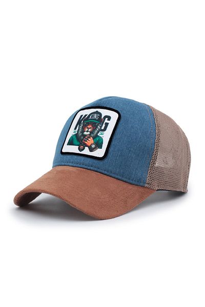 Trucker King Model Interchangeable Emblem Mesh Cap Suede Jeans