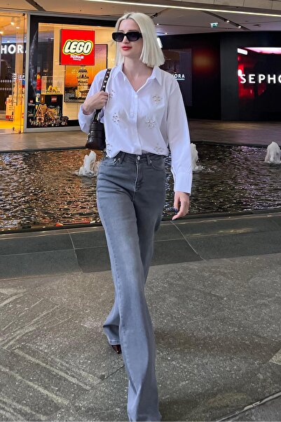 Madmext Gray Straight Wide Women's Jeans MG2000