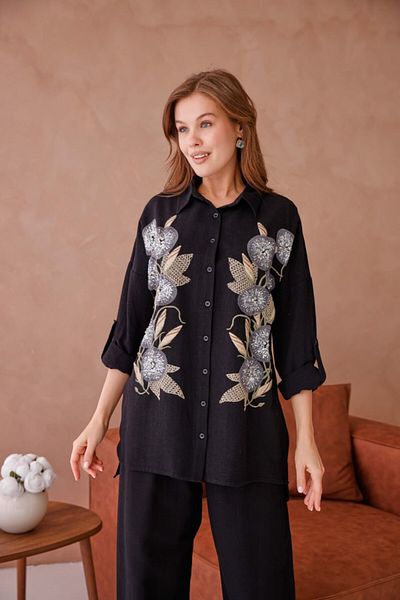 MVStore Cămașă oversize din in brodat cu model pentru femei
