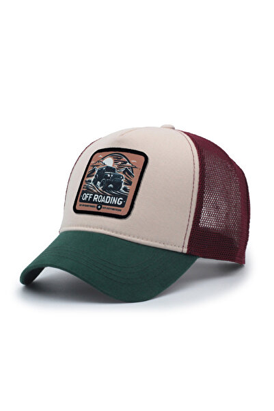 Trucker Off Roading Model Değiştirilebilir Armalı Fileli Şapka Yeşil Bej Bordo