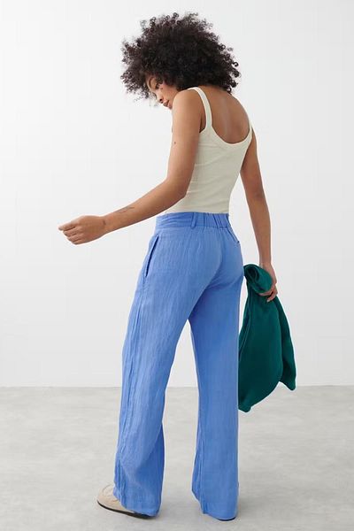 Madmext Blaue Damenhose mit weitem Bein und Gürtel MG2021
