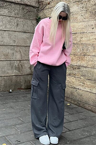 Madmext Kadın Füme Geniş Paça Kargo Cepli Eşofman Altı Mg1615