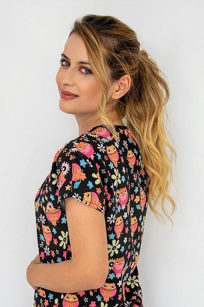 Nur Medikal Giyim Unisex Floral Bufniță Lycra Doctor Asistentă Spital Chirurgic Uniformă Scrubs