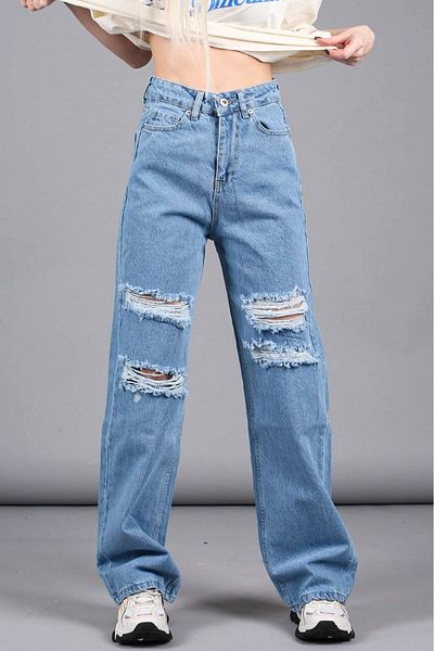 Madmext Mad Girls Jean cu picior drept albastru rupt Mg1152
