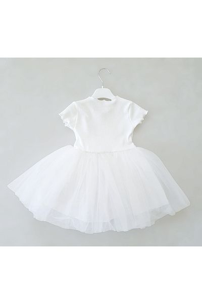 Şirin Şeyler Butiği Lulu Cherry Short Sleeve Baby Girl Kids Cherry Fluffy Tutu Dress Princess Stretchy Lycra White