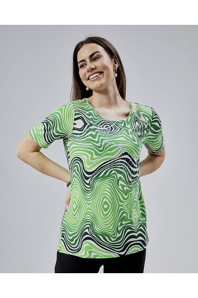 YXL COLLECTION Tricou pentru mamă cu mânecă scurtă cu imprimeu Janjan din Lycra de mărime mare pentru femei - verde