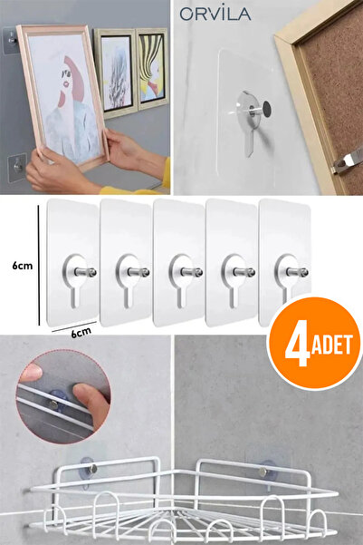 Orvila 4 Adet Kendinden Yapışkanlı Tablo Askısı - Çok Amaçlı Yapışkan Vida Çivi