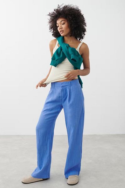 Madmext Blaue Damenhose mit weitem Bein und Gürtel MG2021