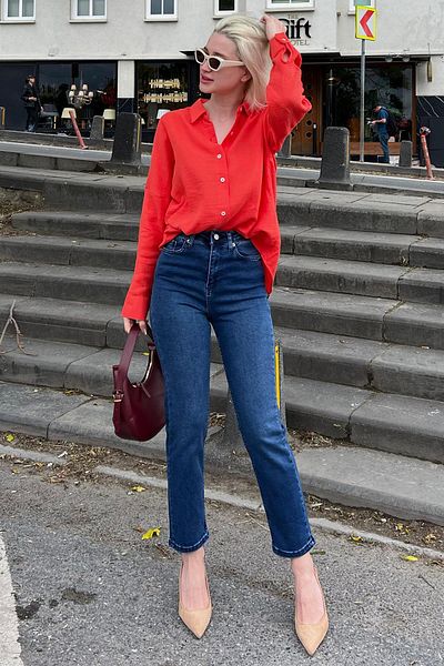 Madmext Jean mom pentru femei, albastru închis, slim fit, Mg1738