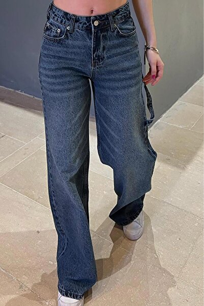 Madmext Mavi Straight Wide Kadın Jean MG1995