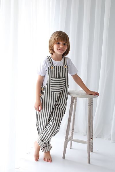 Catz Kids Boy's Linen Velvet Jumpsuit - Black and White Striped