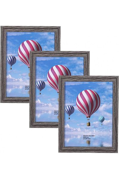 Metrekey Set Of 3 Photo Frames, Wood/plastic, Gray, 21 X 29.7 Cm