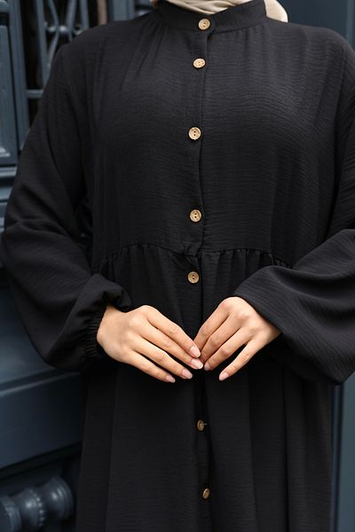 modessia ΓΥΝΑΙΚΕΙΟ Μαύρο Αερόμπικ Φαρδύ Κοστούμι - Κουμπί Ολόσωμο - Μπαλόνι Μανίκι Φόρεμα Bd1503