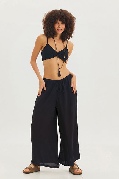 Clandestino Belted Wide Leg Loose Bohemian Trousers Black