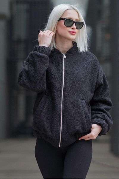 Madmext Dámská bunda Black Boucle Bomber MG1967