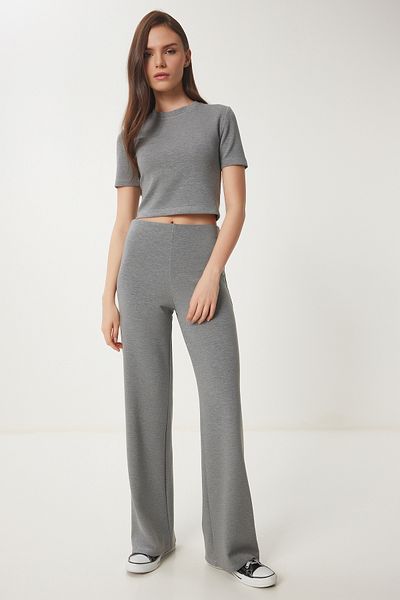 Lovelyİstanbul Fitted/Fitted Flexible Modal Bottom-Top Set Anthracite Lub0086