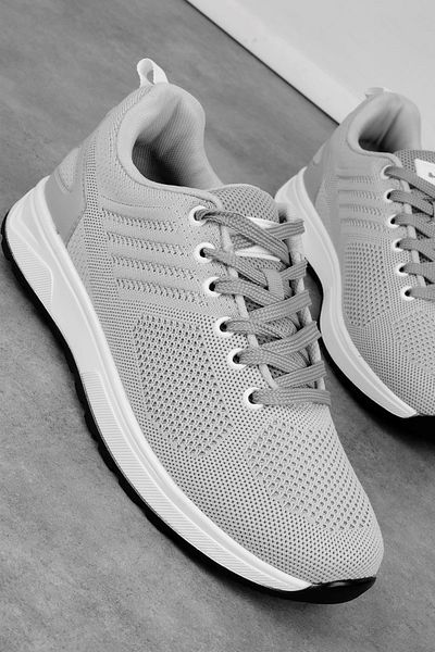 Lal Shoes & Bags Regina Men's Knitwear Detailed Sports Shoes-Grey