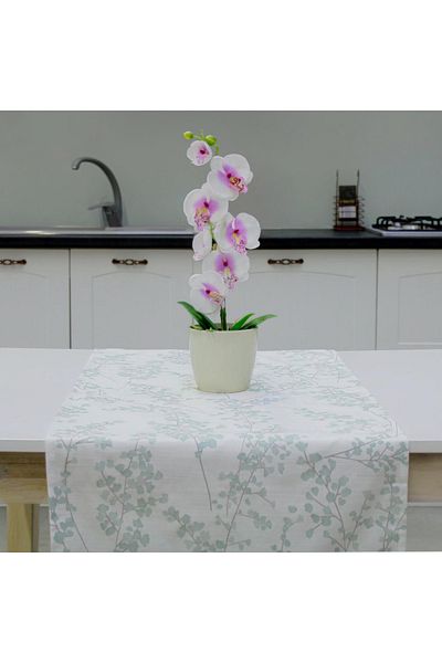 Homelux Table Runner 50X170 Cm 100% Cotton White/Verde Mlinent/Gray