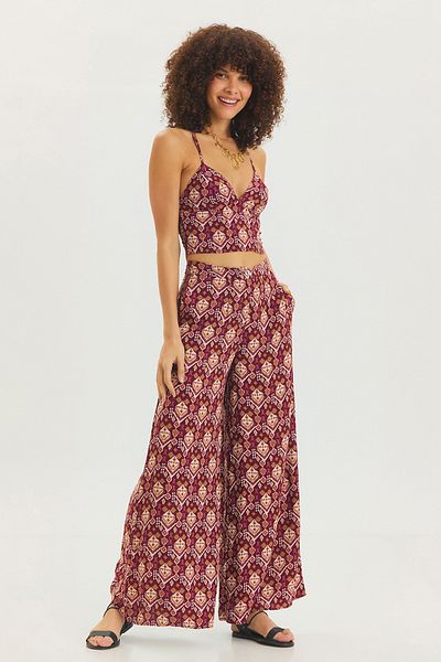 Clandestino High Waist Wide Leg Bohemian Trousers Purple