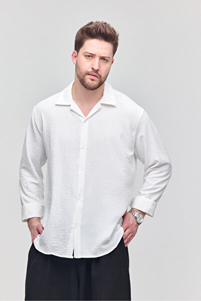 Gray Clothing Καλοκαιρινό λευκό ανδρικό λινό πουκάμισο με υπερμεγέθη υφή