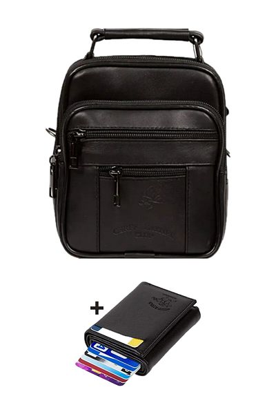 Newish Men's Genuine Leather Cross Shoulder Bag and Faux Leather Card Holder and Wallet