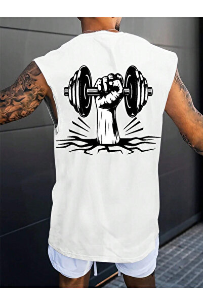 Revasser Unisex Ανδρικό T-Shirt WEIGHT POWER με ιδιαίτερη στάμπα, βαμβακερό, ...