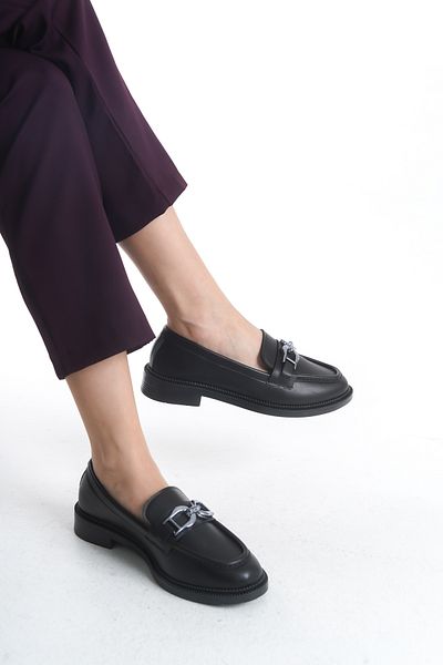 pelivia natural living Women's Black Loafer Large Round Silver Buckle Casual Moccasin Patent Leather Daily Stylish and Comfortable Shoes