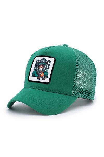 Trucker King Model Interchangeable Emblem Mesh Cap Green
