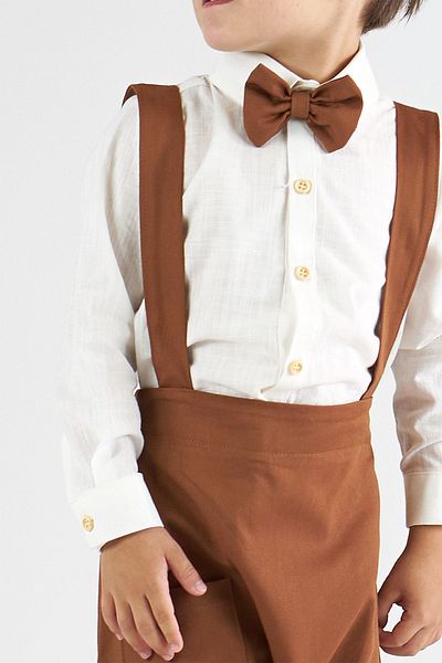 Catz Kids Linen Harem Salopet + Shirt + Bow Tie - Set of 3 Brown