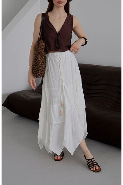 Laluvia Ecru Asymmetrical Cut Skirt - 251052
