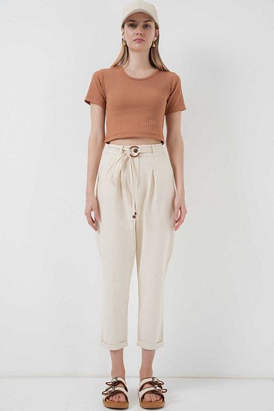 GABRİA Gabria Belted Double Leg Linen Trousers