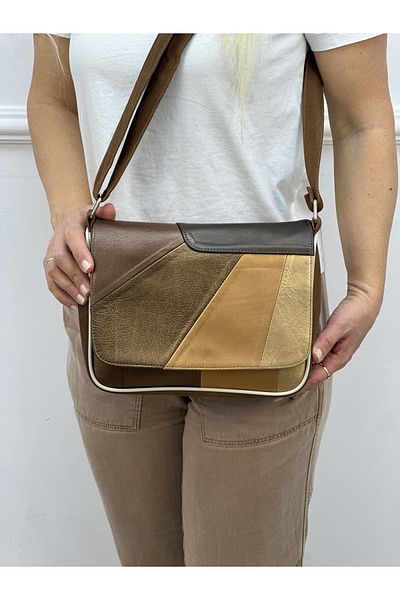 Deribag Piele autentică, mărime medie, multicoloră, curea încrucișată, geantă de umăr pentru femei 25*21*8 cm