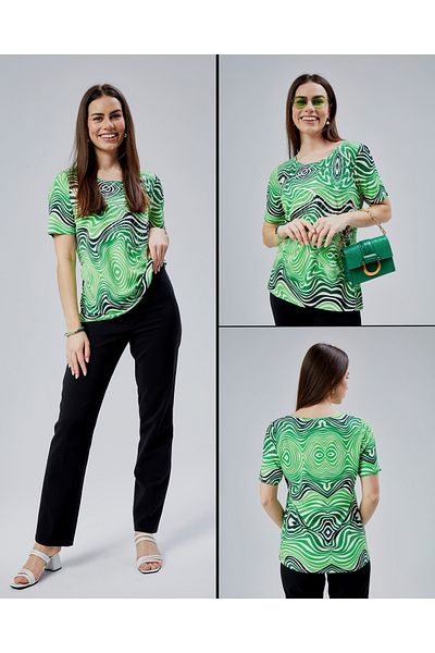 YXL COLLECTION Tricou pentru mamă cu mânecă scurtă cu imprimeu Janjan din Lycra de mărime mare pentru femei - verde