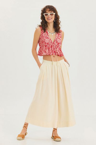 Clandestino Wide Leg Pleated Loose Skirt Trousers Beige