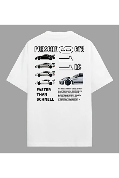 Edizen Tricou Porsche 911 GT3 RS unisex oversize 100% bumbac alb premium