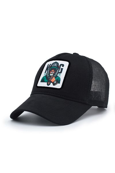 Trucker King Model Interchangeable Emblem Mesh Cap Black