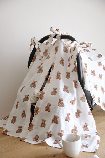 DoDo'S Baby Double Layer Teddy Bear Pattern Organic Muslin Stroller Cover